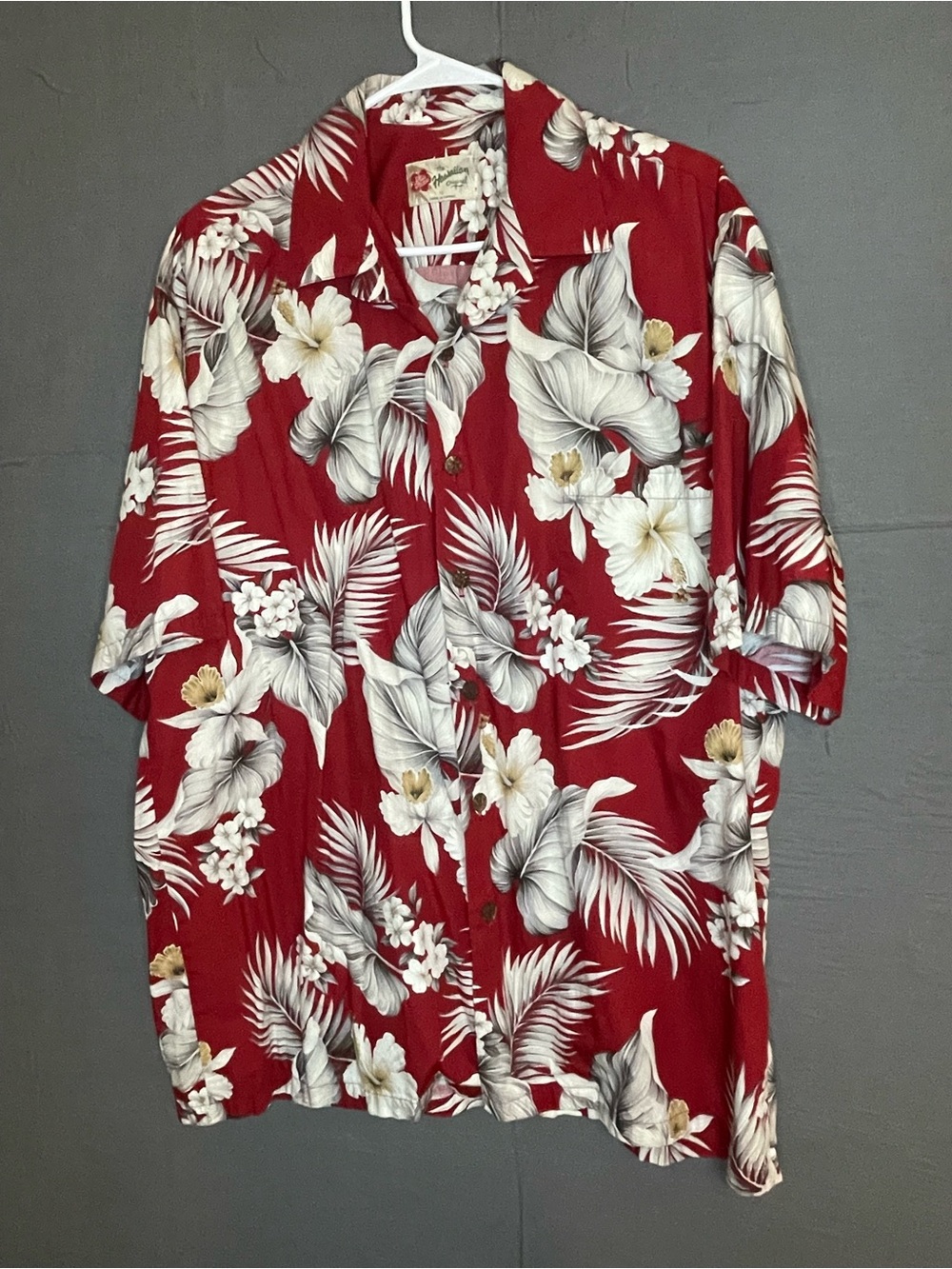 Hilo Hattie Hawaiian Shirt Mens XL Red White Hibiscus Floral Made In Hawaii
